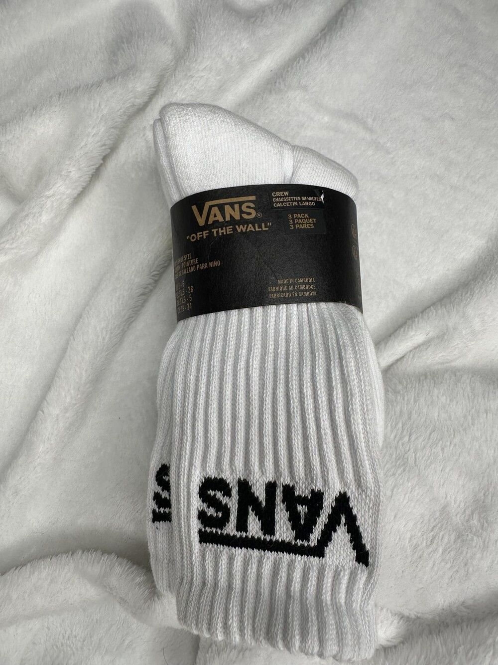 Vans Off The Wall Classic Crew Socks Boys 1-6 White 3 Pack Skateboarding